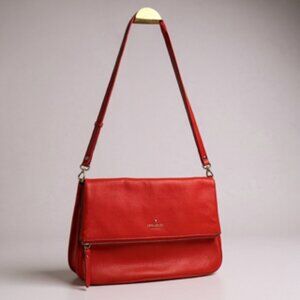Kate Spade New York Pebbled Leather Foldover Crossbody Bag Red Adjustable Strap